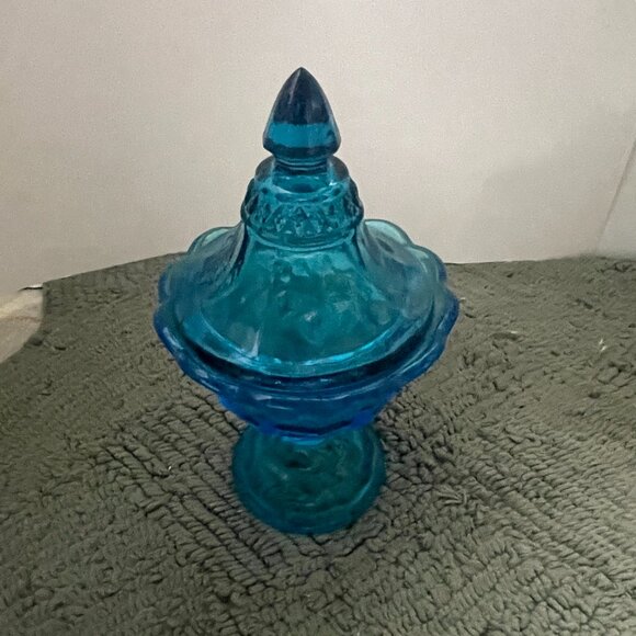 Indiana Glass Other - Vintage 2 Piece Tiara Strawberry And Cable Blue Glass Candy Dish W/ Lid